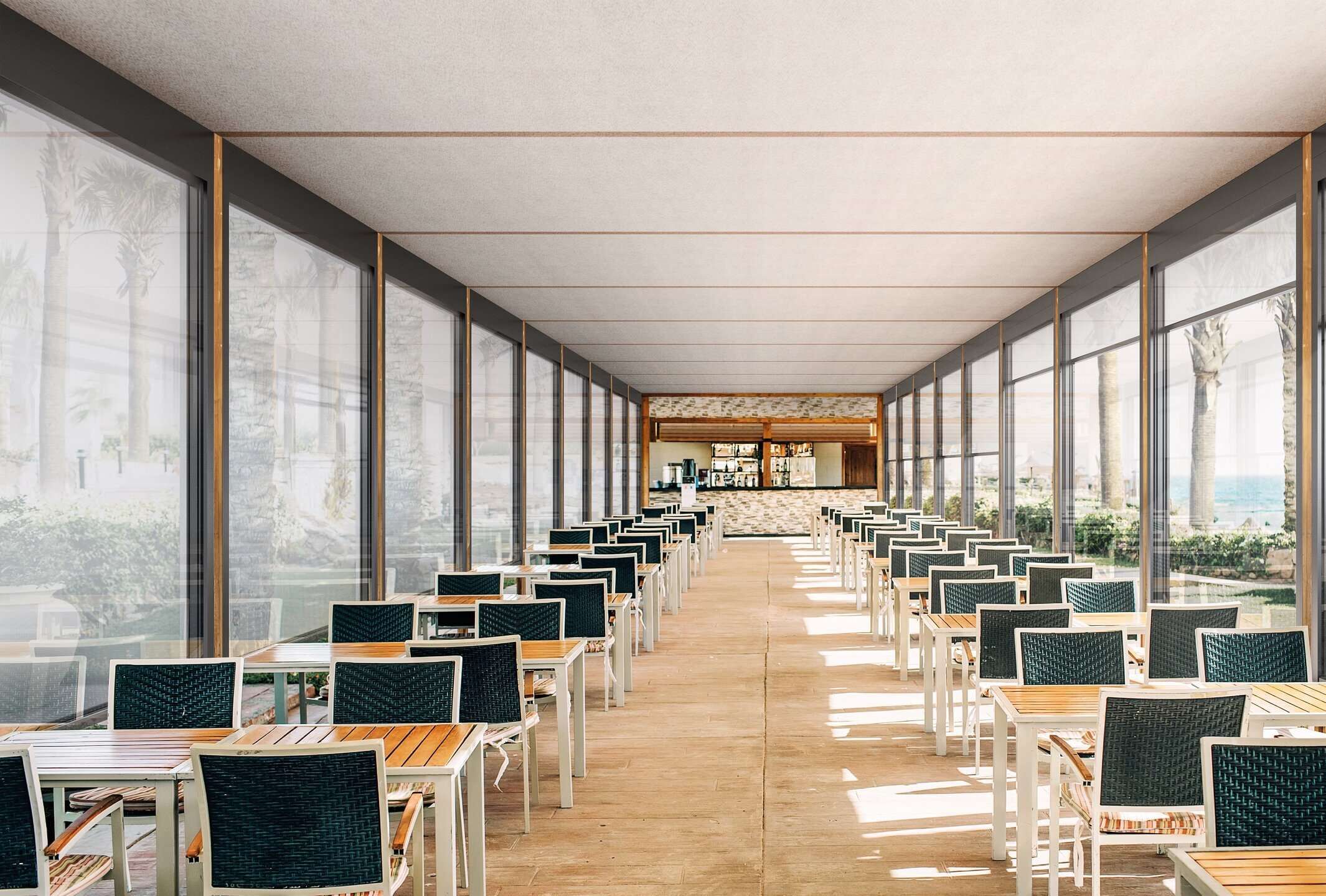 Pergola mit seitlichen Zip-Screens als Wind- und Sichtschutz